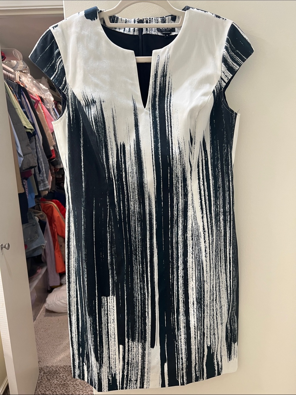 Worth Black and White Brushstroke Midi Dress